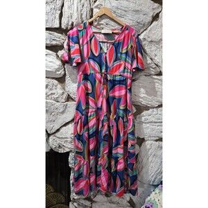 White Closet Elements Boho Multicolor Beachy Festival Women's Dress Maxi L